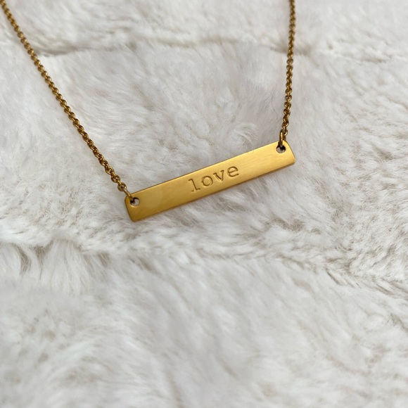 18k Gold Plated “Love” Bar Necklace - Picture 2 of 4